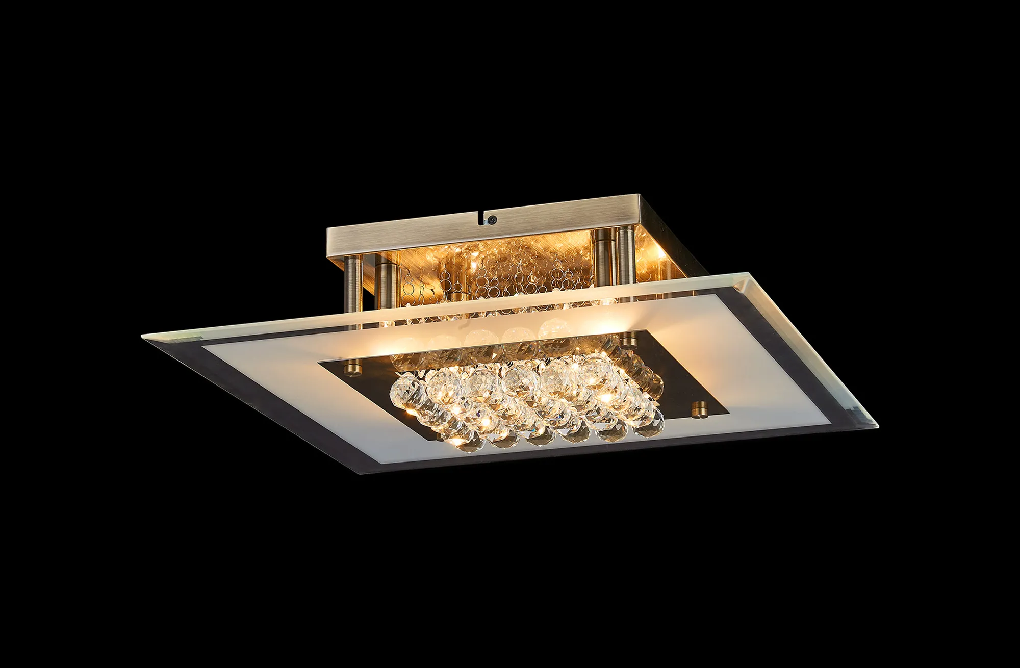 IL30024AB  Delmar Crystal  Flush Ceiling Square 6 Light Antique Brass